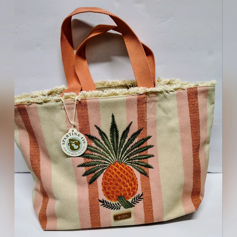 NWT Spartina Beach Tote AllJoy Striped Canvas with Pineapple 🍍